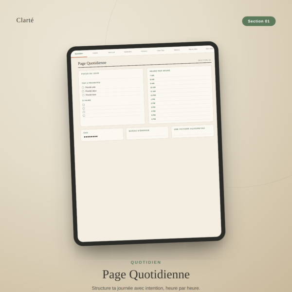 Planificateur numérique TDAH gratuit, page de couverture Clarity, système hyperlié en 9 sections