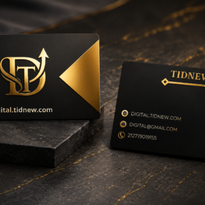 Carte de visite professionnelle gratuite design noir et argenté avec logo TIDNEW, site web et QR code